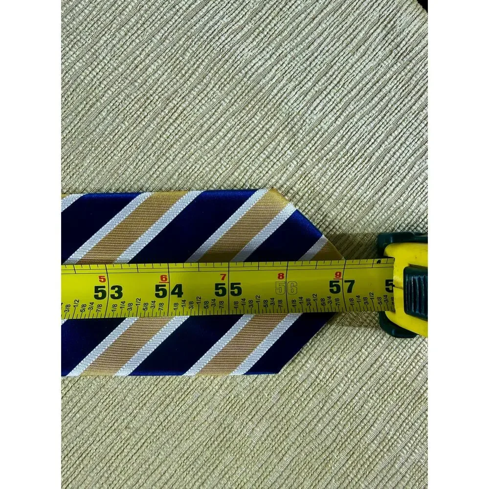 Tommy Hilfiger Men’s Tie NWT Navy Gold White Striped Necktie 57” Classic